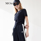 MO&Co.【涼感】個(gè)性膠章短袖圓領(lǐng)抽褶短款截短T恤上衣上裝摩安珂 黑色 M 165
