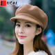 LUCALY中女款秋冬時尚貝蕾帽帽子女士秋冬季仿羊毛呢貝雷帽英倫氣質(zhì)時尚百搭八角帽 卡其色 羊毛帶沿
