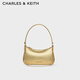 CHARLES&KEITH拉鏈式單肩腋下包小方包女生日禮物送女友CK2-80151362-A Gold金色 S
