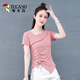 啄木鳥(niǎo)【95%彈力棉】斜領(lǐng)短袖T恤女不規則別致夏裝氣質(zhì)純色收腰小眾上衣 粉色 M 【建議105斤以下】