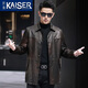 凱撒（KAISER）真皮皮衣男海寧真皮夾克男頭層牛皮中長款翻領(lǐng)復(fù)古男士風(fēng)衣外套 黑色 180/2XL 適合體重145-160斤