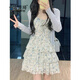 宏資琦碎花吊帶連衣裙2025新款女裝夏季小個子溫柔風雪紡短裙子兩件裝 藍色碎花裙+藍色開衫 S