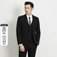 阿悠胖西服套裝男商務(wù)正裝新伴郎結(jié)婚西裝職業(yè)通勤兩件套禮服 黑色 3XL