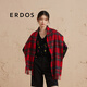 ERDOS 純羊絨格紋時(shí)尚休閑保暖流蘇女士圍巾 中國紅 170cmX30cm