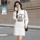 絲柏舍圓領連衣裙2025秋裝新款女裝減齡收腰長袖鏤空燙鉆短裙
