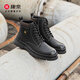 康奈男士馬丁靴冬季加絨短靴厚底舒適系帶男靴18247004 黑色 41