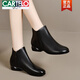 卡帝樂(lè )鱷魚(yú)（CARTELO）2026新款春春秋真皮短靴女平底軟皮圓頭皮鞋秋冬女鞋媽媽單靴踝靴 黑色 單里 38