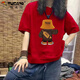 啄木鳥純棉短袖t恤女2025年夏季新款寬松百搭卡通小熊印花半袖上衣 紅色 黃帽小熊純棉 L 建議110-130斤