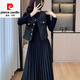 皮爾卡丹小香風(fēng)馬甲連衣裙兩件套女2025秋冬季新款氣質(zhì)感百褶長(cháng)裙套裝顯瘦 黑色兩件套 XL 建議【15-130】