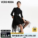 VEROMODA連衣裙秋冬新款針織拼接薄紗松緊腰不規則裙擺 S59黑色 170/88A/L
