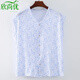 欣尚優(yōu)純棉中老年女士媽媽開(kāi)衫系扣寬肩背心汗衫開(kāi)襟砍袖中老年汗衫背心 0052-10淡藍花 2XL 110-130斤