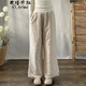 衣瑾帛社棉褲女冬季外穿中國風(fēng)復古闊腿休閑褲女寬松百搭提花棉麻夾棉長(cháng)褲 杏色 均碼 - 尺碼備注