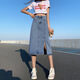 ESCURLTF牛仔半身裙女2023夏季新款小個(gè)子中長(cháng)款顯瘦開(kāi)叉包臀裙牛仔裙 復古淺藍色 S 80-97斤