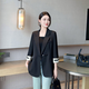 忻依美西裝外套女薄款2025春夏新款國風(fēng)職業(yè)氣質(zhì)一?？坌∥鞣@瘦上衣 黑色 M （100-115斤）