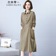 衣典零一（LEDIALYI）2024春秋季女裝新款高檔氣質(zhì)中年小個子棉麻連衣裙中長款襯衫裙子 軍綠 XL