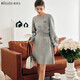Olrain歐芮兒法式灰色針織連衣裙女春裝新款收腰設計感衛衣裙 花灰色 M