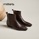 妙麗（Millies）短靴女低跟尖頭輕奢潮流平底靴2025冬季新款時(shí)尚短筒煙筒靴 棕色（單里） 37 (235mm) 標準碼