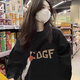 嬌茹妮 美式復古圓領(lǐng)衛衣女ins潮牌早秋薄款小眾hiphop高街寬松原創(chuàng  )外套 727黑色薄款 M (83—105斤）