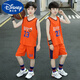 迪士尼（Disney）男童籃球服套裝夏季薄款2024新款中大童運動(dòng)夏裝兒童裝背心速干衣 桔色 160