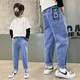 奧米鼠男童牛仔褲秋季中大童老爹褲兒童春秋裝中小學(xué)生男孩韓版洋氣長(cháng)褲 寶藍色 160