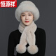 恒源祥皮草帽子女冬天保暖仿狐貍毛帽子加厚媽媽韓版時(shí)尚獺兔毛禮帽冬季 淺卡其 [帽子+圍巾]均碼松緊調節