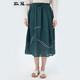 斯琴（siqin）2023夏季新品女苧麻綠色松緊腰系帶刺繡半身裙長(zhǎng)裙 BCXQ00604 綠色 M