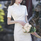 杜艷枝（DuYanzhi）小個(gè)子白色復古改良旗袍秋季新款少女日常氣質(zhì)高端短款連衣裙 米白 L100-110斤