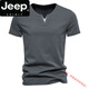JEEP SPIRIT夏季男士歐美簡約假兩件V領(lǐng)短袖T恤青年純棉潮流個(gè)性修身純色T恤 深灰色 2XL (145斤-160斤)