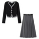 玉極虞配皮帶早秋新款針織開(kāi)衫半身裙套裝女高腰顯瘦百褶裙氣質(zhì)兩件套 上衣+灰色半裙+腰帶 XL (125-135斤)