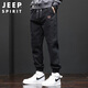 JEEP SPIRIT吉普休閑褲男春夏季韓版束腳褲子男士寬松工裝褲 黑色 XL