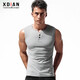 續點(diǎn)無(wú)袖背心男士夏棉彈力運動(dòng)修身緊身健身男潮寬肩t恤男亨利衫砍肩 灰色前帶扣 2XL 碼140-152斤左右修身版型