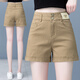 玥芙依（yuefuyi）短褲牛仔高腰顯瘦熱褲外穿女裝四分短褲薄款 卡其色 M (27) 腰圍2尺 建議體重90-99斤