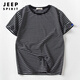 JEEP SPIRIT夏季青年?；晟滥卸绦鋞恤日系復(fù)古條紋純棉修身圓領(lǐng)海軍半袖上衣 細(xì)條紋黑 XL
