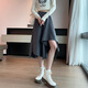 HIPPATIA2025新款黑色半身裙女新款中長不規(guī)則西裝夏季a字裙高腰遮胯傘裙 深灰 L
