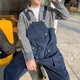 男款加肥背帶褲男胖子加大碼夏季寬松日系復古工裝男百搭吊帶褲ins直筒連體休閑褲 藍色 M