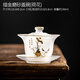 GQB磨砂玻璃三才蓋碗茶杯家用單個(gè)功夫敬茶碗輕奢加厚耐熱泡茶碗 描金磨砂蓋碗(荷花)48