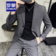 羅蒙（ROMON）英倫商務(wù)修身西服套裝男感工裝禮服輕熟風(fēng)通勤潮流西裝兩件套 灰色【西裝+西褲】 52/XL