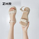 ZHR涼鞋女夏季時(shí)尚厚底增高女鞋簡(jiǎn)約一字帶搭扣鞋子女 M563 米色 38 
