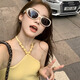 樂卡利墨鏡太陽眼鏡男女高級感網(wǎng)紅街拍復(fù)古時尚眼鏡顯臉小歐美蹦迪 橢圓墨鏡【米白框灰片】+皮盒
