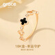 Grace Girl18K金四葉草戒指女黑瑪瑙玫瑰金指環(huán)情侶表白情人禮物 閉口戒指可定制圈口