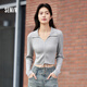 森馬針織衫女短款純色小心機抽繩24春季polo領(lǐng)修身毛衫顯瘦 中花灰00510 L