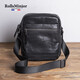 勞斯名爵（RollsMinjor）英國輕奢品牌單肩包男士真皮豎款斜挎包頭層牛皮背包隨身手機掛包 黑色 19*5.5*23CM