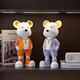 吉召暴力熊客廳電視柜臥室酒柜裝飾品玄關(guān)辦公桌面小擺件家居飾品好物 插兜潮酷熊兩件套A【橙色+藍色】