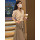 雅黛絲薇 連衣裙女裝2022年新款夏季溫柔風(fēng)法式氣質(zhì)輕熟洋氣小個(gè)子半身紗裙子夏天兩件套套裝裙 米白色上衣+咖色半身裙 L