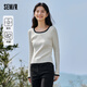 森馬（Semir）[陳都靈同款]毛衣女方領修身短款冬蓄熱polo領撞色打底衫 奶白10501 165/88A/L