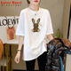 LOVER RUCCI2025新款中長(zhǎng)款遮屁股鯊魚(yú)褲搭配上衣夏季白色t恤女短袖純棉大版 236-127白色 L 適合110-125斤