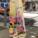 PMOG多巴胺穿搭涂鴉休閑褲女高腰抽繩闊腿褲夏季寬松顯瘦拖地長(cháng)褲ins 白色涂鴉-優(yōu)質(zhì)款  L 105-120斤