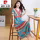 皮爾卡丹（pierre cardin）高端碎花沙灘裙女夏季長裙波西米亞民族風(fēng)裙子海邊度假棉綢連衣裙 藍(lán)色 3XL 建議120-135斤