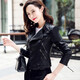 嫣語(yǔ)夢(mèng)婉拉鏈短款皮衣女水洗皮皮夾克長(cháng)袖小外套2024春裝修身新款黑色修身 黑色 M【建議90-100斤】