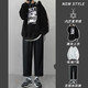 摘星少年衛(wèi)衣男秋冬季一套衣服男港風(fēng)卡通套裝動漫圓領(lǐng)衛(wèi)衣學(xué)生大碼休閑褲 三眼黑色衛(wèi)衣+長袖+黑色休閑褲 XL 115-140斤 優(yōu)先發(fā)貨